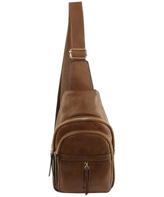 Fashion Laser Cut Printed Sling Bag Backpack LY122 COFFEE